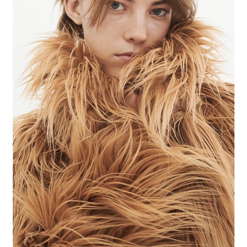 🆕 Zara Studio Faux Fur Maxi Coat – Camel Brown l Statement Coat – NWT - Picture 13 of 15